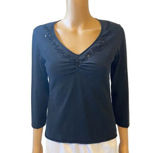 Y2K Women Sz S Nine West Blouse Top Black Babydoll Witchy Goth Whimsigoth Grunge